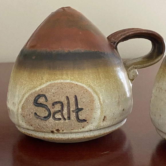 1980 Greg Wooten Indian River Pottery Brown Organic Earth stoneware Salt Pepper - Picture 2 of 10